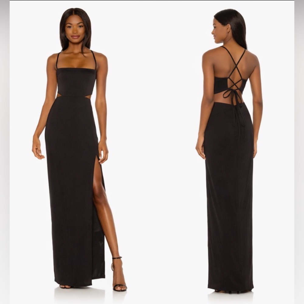 Nookie Stella Cut Out Gown Strappy Black M Medium Long Dress Prom Homecoming NEW